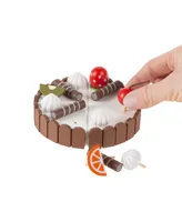 Hey Play Birthday Cake - Kids Wooden Magnetic Dessert With Cutting Knife, Fruit Toppings, Chocolate And Vanilla Swirls-Fun Pretend Play Party Food