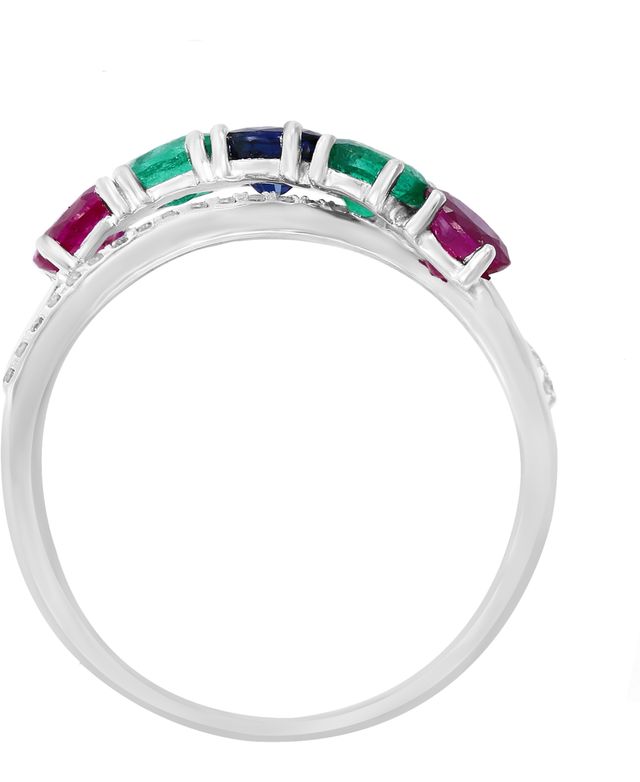 Lali Jewels Multi-Gemstone (7/8 ct. t.w.) & Diamond (1/10 ct. t.w.) Ring in 14k White Gold