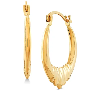 Small Polished Ridge Hoop Earrings in 14k Gold