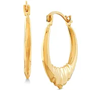 Small Polished Ridge Hoop Earrings in 14k Gold