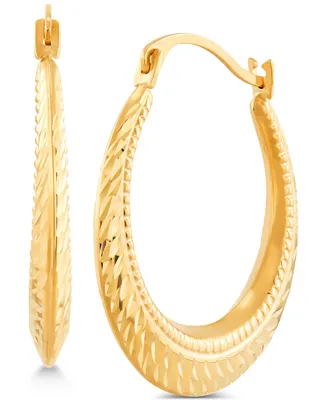 Textured Oval Hoop Earrings in 14k Gold