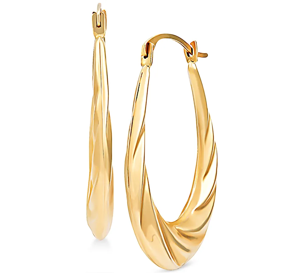 Swirl Oval Hoop Earrings in 14k Gold