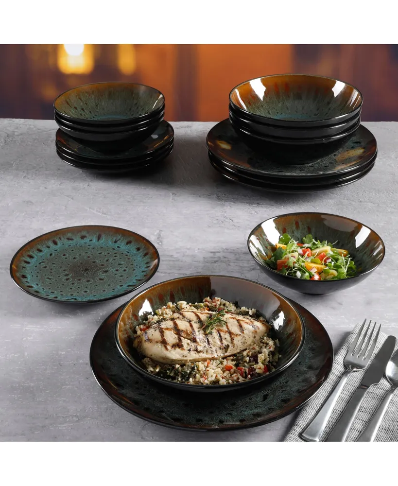 Gibson Kyoto Teal 16-piece Double Bowls Dinnerware Set, Service for 4