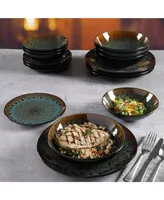 Gibson Kyoto Teal 16-piece Double Bowls Dinnerware Set, Service for 4