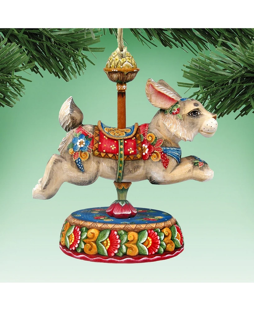 Designocracy Carousel Bunny Wooden Easter and Christmas Ornament, Set of 2