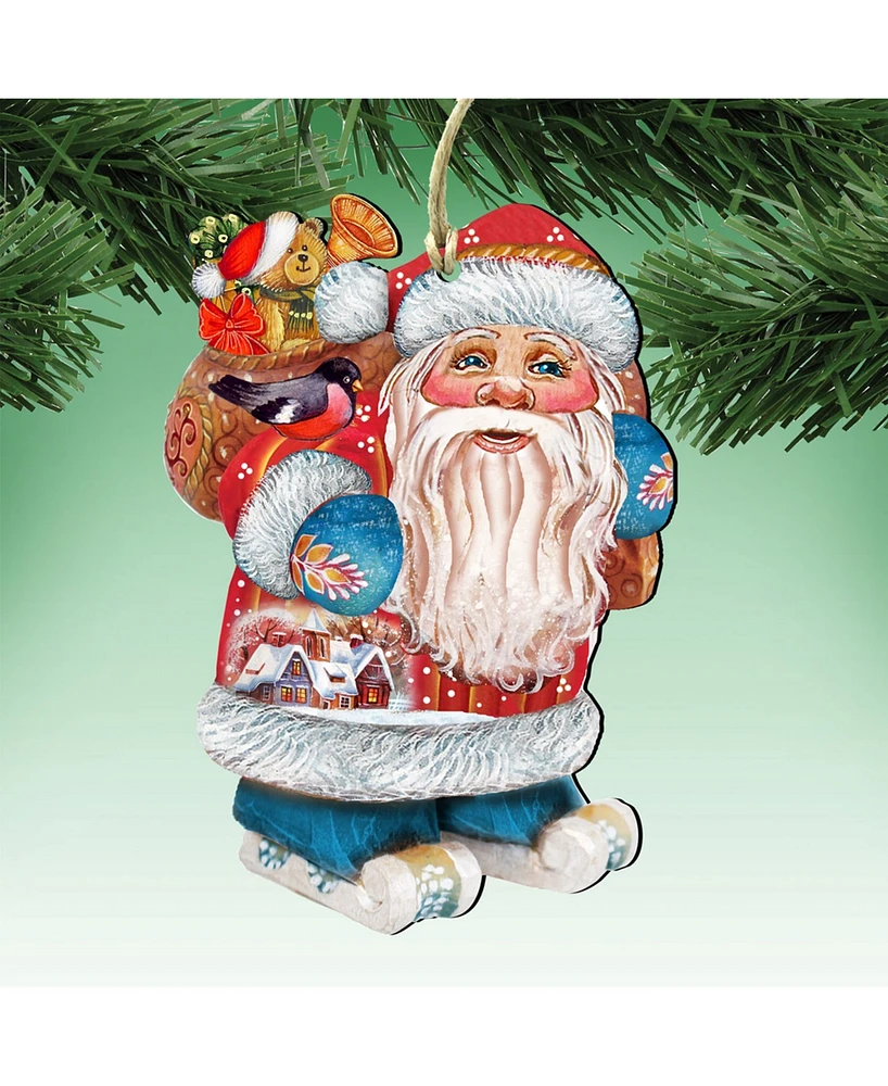 Designocracy Caring Gift Bag Santa Wooden Christmas Ornament Set of 2