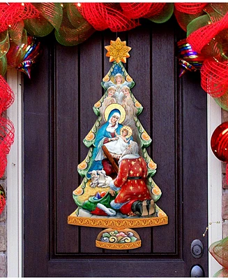 Designocracy Adoration Nativity Tree Wooden Christmas Door Hanger