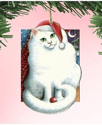 Designocracy Marshmallow Santa Cat Wooden Ornament by Laura Seeley Pets Decor Set of 2