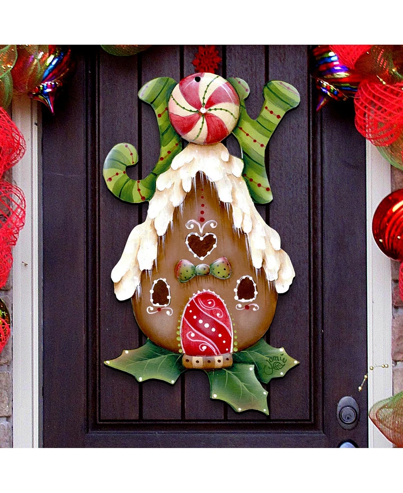 Designocracy Jamie Mills Price Christmas Joy Gingerbread House Door Hanger