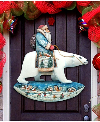 Designocracy Santa on Polar Bear Christmas Door Hanger