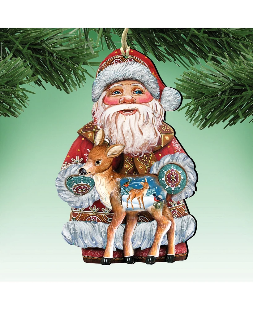 Designocracy Holiday Fawn Wooden Christmas Ornament Set of 2