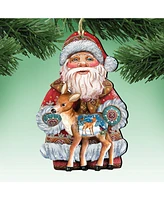 Designocracy Holiday Fawn Wooden Christmas Ornament Set of 2