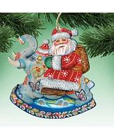 Designocracy Santa on Elephant Wooden Christmas Ornament, Set of 2