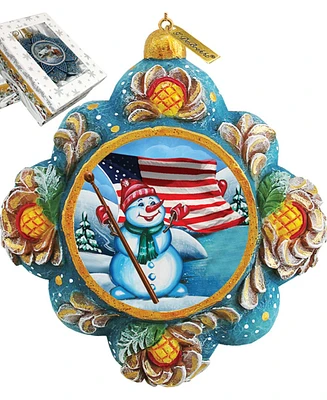 G.DeBrekht Hand Painted Scenic Ornament Patriotic Snowman