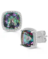 Green Quartz Cushion Stud Earrings (6 ct. t.w.) in Sterling Silver