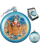 G.DeBrekht Christmas Arrival Blue Ball Glass Ornament