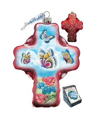 G.DeBrekht Butterflies Cross Glass Ornament