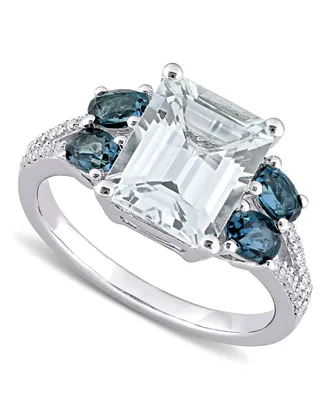 Aquamarine (3 ct. t.w.), Blue Topaz (1 t.w.) & Diamond (1/10 Ring Sterling Silver