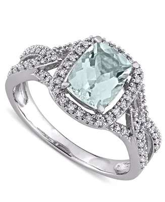 Aquamarine (1-1/8 ct. t.w.) & Diamond (1/6 Halo Ring 10k White Gold