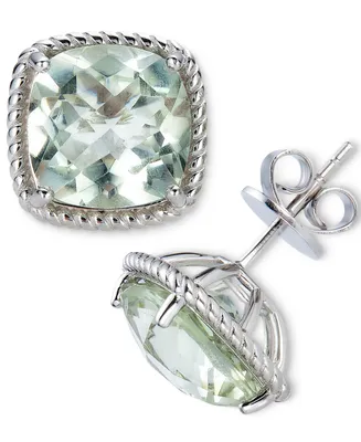 Green Quartz Cushion Stud Earrings (6 ct. t.w.) Sterling Silver