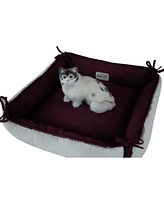 Armarkat 2-In-1 Cat Pet Bed & Fleece Cat Mat, Burgundy/Ivory - Extra Thick Poly Fill, Machine Washable