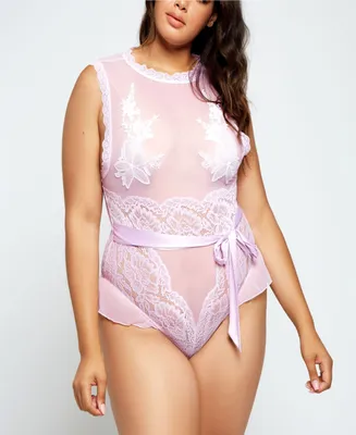 iCollection Floral Applique Lace and Mesh Bodysuit Lingerie, Online Only