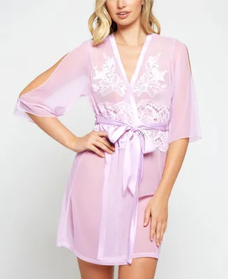 iCollection Cold Shoulder Detail with Floral Applique Mesh Robe Lingerie