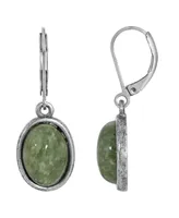 2028 Silver-Tone Semi Precious Jade Oval Drop Earrings