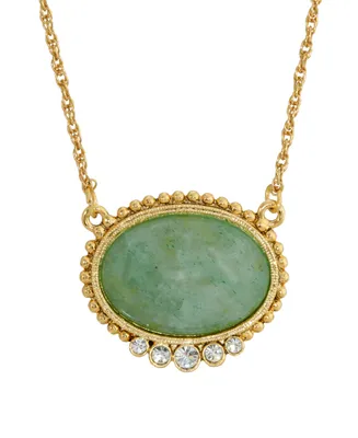2028 Gold-Tone Oval Semi Precious with Crystals Necklace