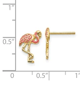 Flamingo Pink Enamel Stud Earrings in 14k Gold