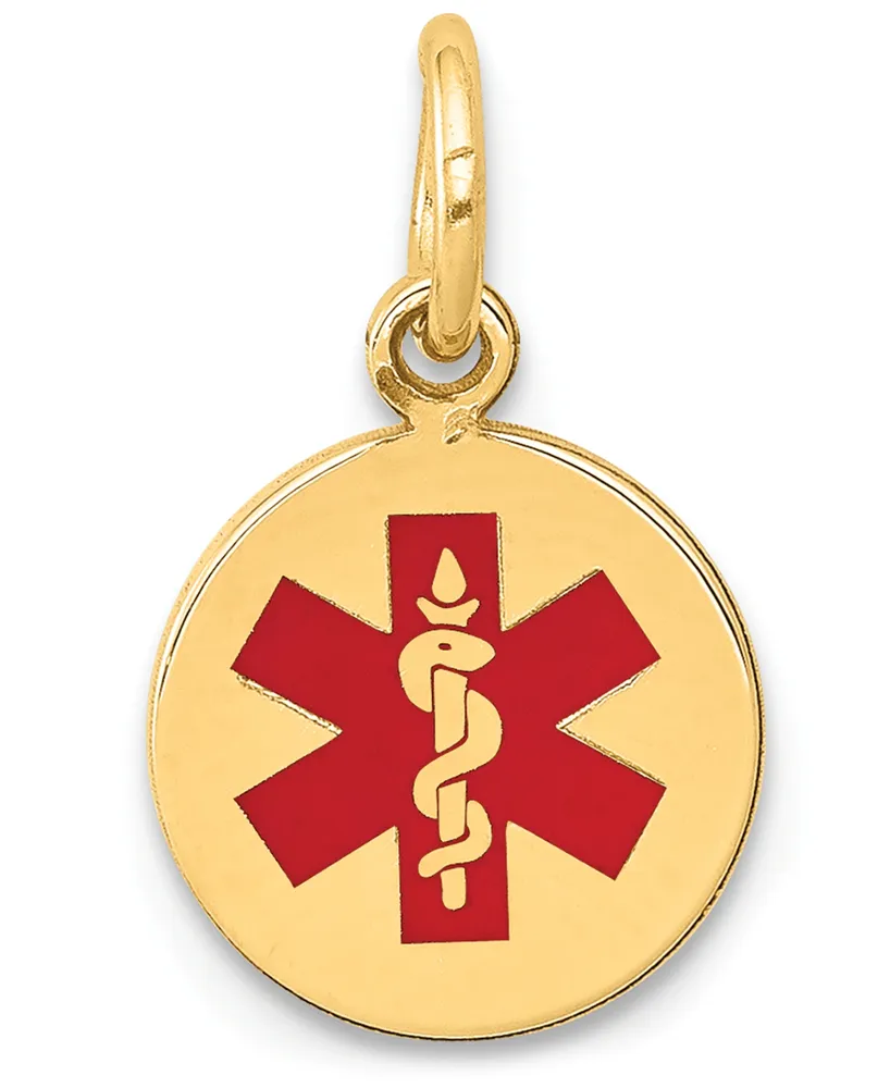 Medical Info Disc Charm Pendant in 14k Gold