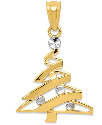 Two-Tone Modern Christmas Tree Charm Pendant in 14k Gold - Two