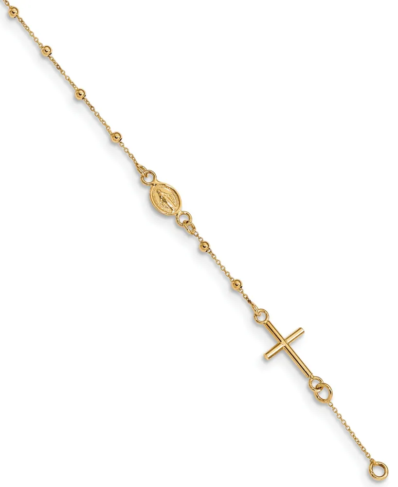 Cross & Rosary Link Bracelet in 14k Yellow Gold