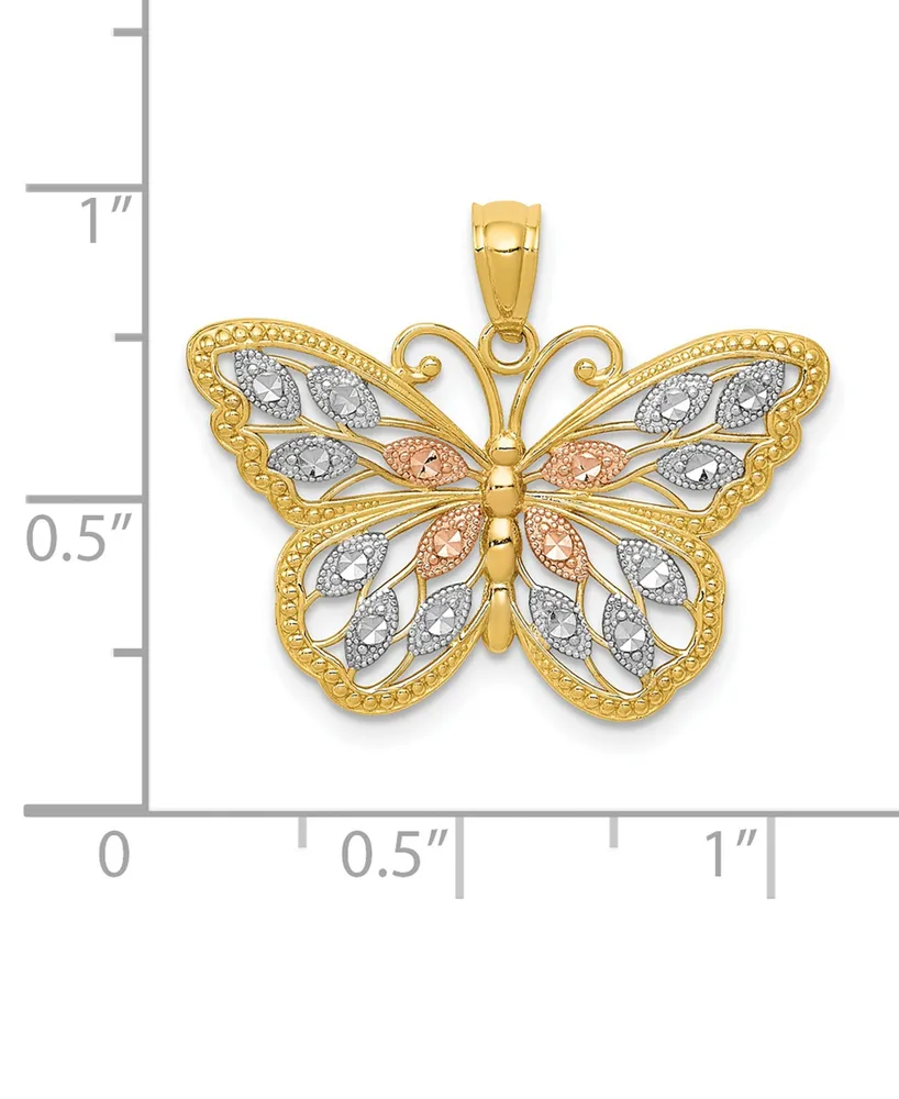 Butterfly Diamond-cut Charm in 14K Yellow Gold with White and Rose Rhodium