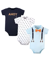 Little Treasure Baby Boys Cotton Bodysuits 3pk, Whale Suspenders