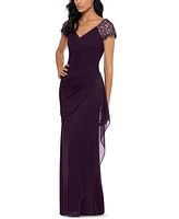 Xscape Lace-Sleeve Chiffon Gown