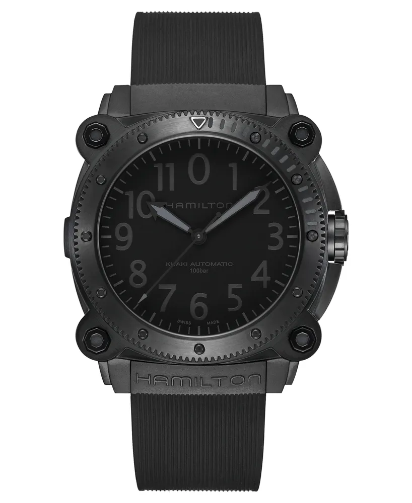 Hamilton Men's Swiss Automatic Khaki Navy BeLOWZERO Black Rubber Strap Watch 46mm