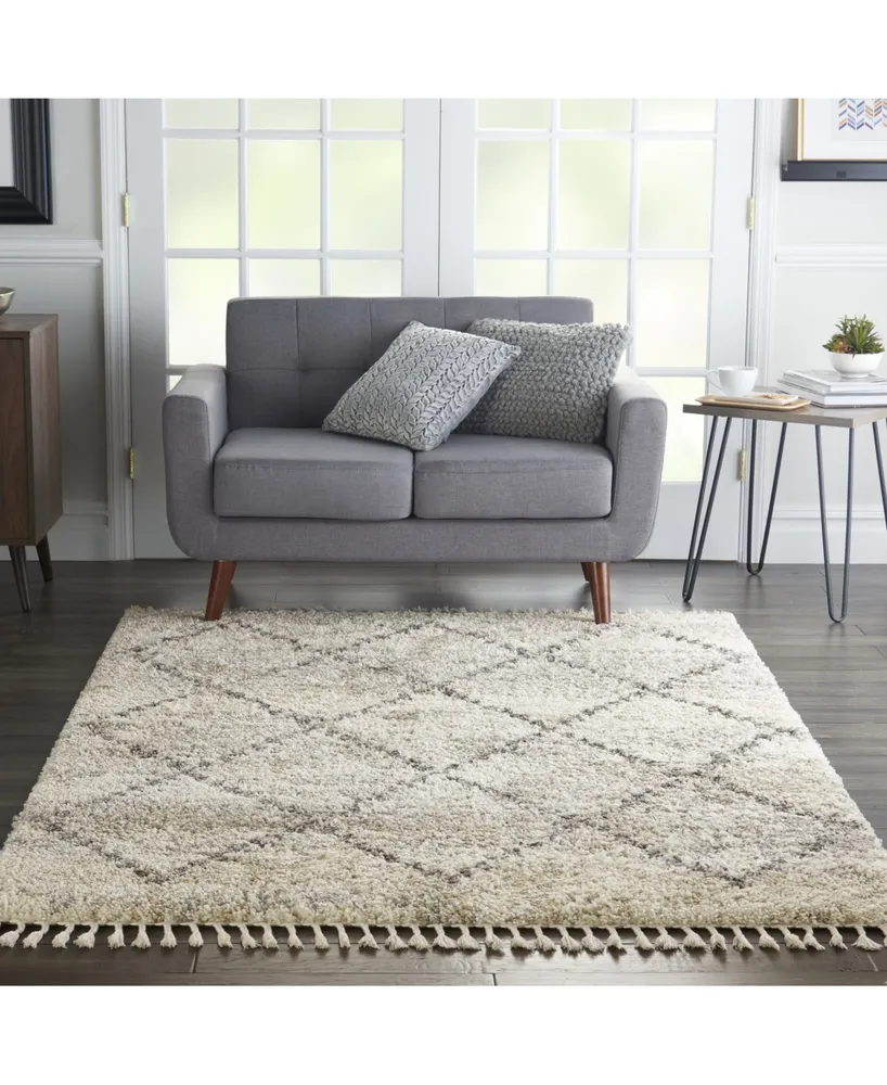 Nourison Home Oslo Shag OSL01 Ivory and Gray 4' x 6' Area Rug