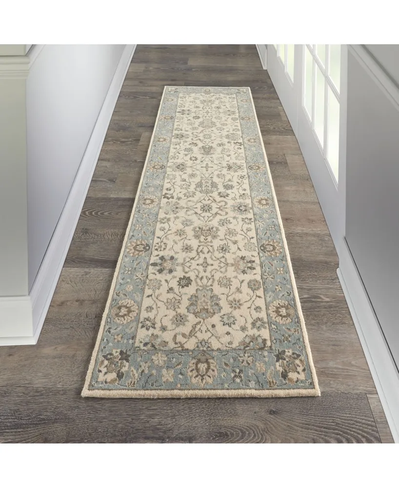 Nourison Home Living Treasures LI16 Ivory and Aqua 2'6" x 8' Runner Rug