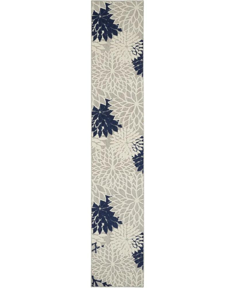 Nourison Home Aloha ALH05 Ivory and Navy 2'3" x 10' Runner Rug