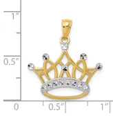 Majestic Crown Charm Pendant in 14K Gold with Rhodium Plating