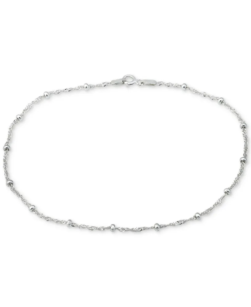 Giani Bernini Sterling Silver Ankle Bracelet, Small Beaded Singapore Chain, Created for Macy's