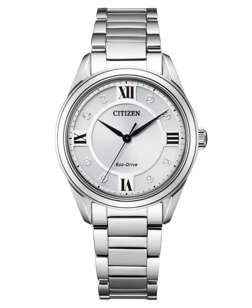 Citizen Eco-Drive Women's Arezzo Diamond-Accent Stainless Steel Bracelet Watch 32mm - Silver