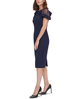 Eliza J Ruffled Sheer-Sleeve Sheath Dress