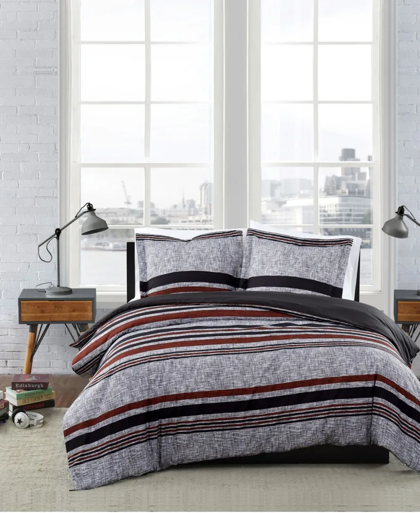 London Fog Warren Stripe Piece Duvet Cover Set