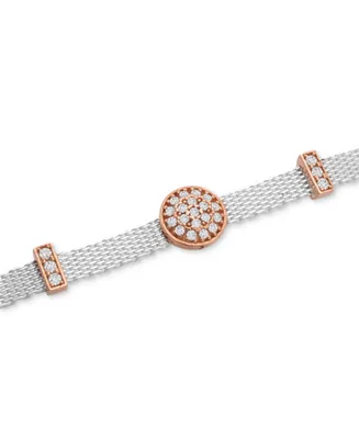 Cubic Zirconia Mini-Cluster Mesh Link Bracelet in Sterling Silver & Rose Gold-Plate