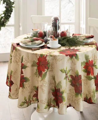 Elrene Festive Poinsettia Holiday Oval Tablecloth, 60" x 84"