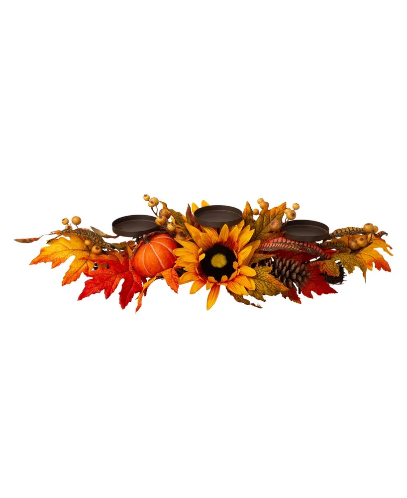 Glitzhome 28" Metal Candle Holder and Center Piece with Sunflower Floral