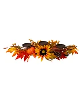 Glitzhome 28" Metal Candle Holder and Center Piece with Sunflower Floral