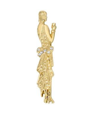 2028 Gold-Tone 1920's Lady with Crystal Accents in Dress Detail Pin